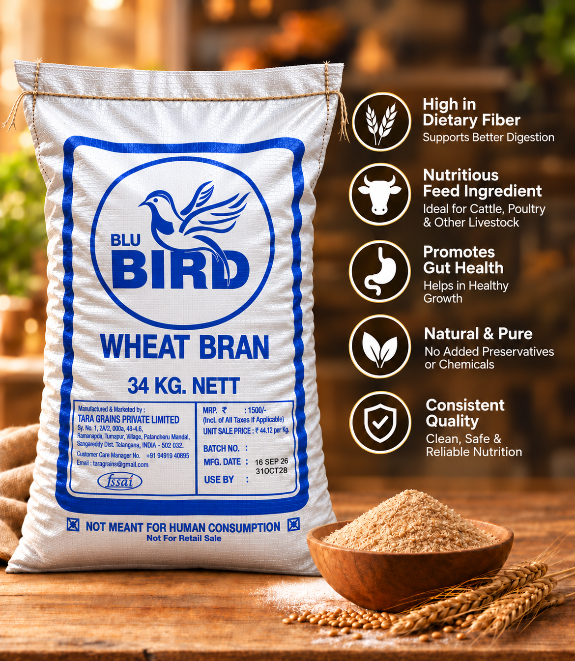 BLU BIRD Pure Wheat Bran (34 KG) preview
